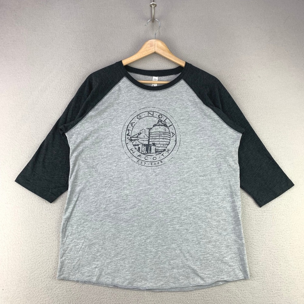 Magnolia Waco TX Baseball T-Shirt Kids Youth XL Gray Raglan Sleeve Graphic‎ Tee